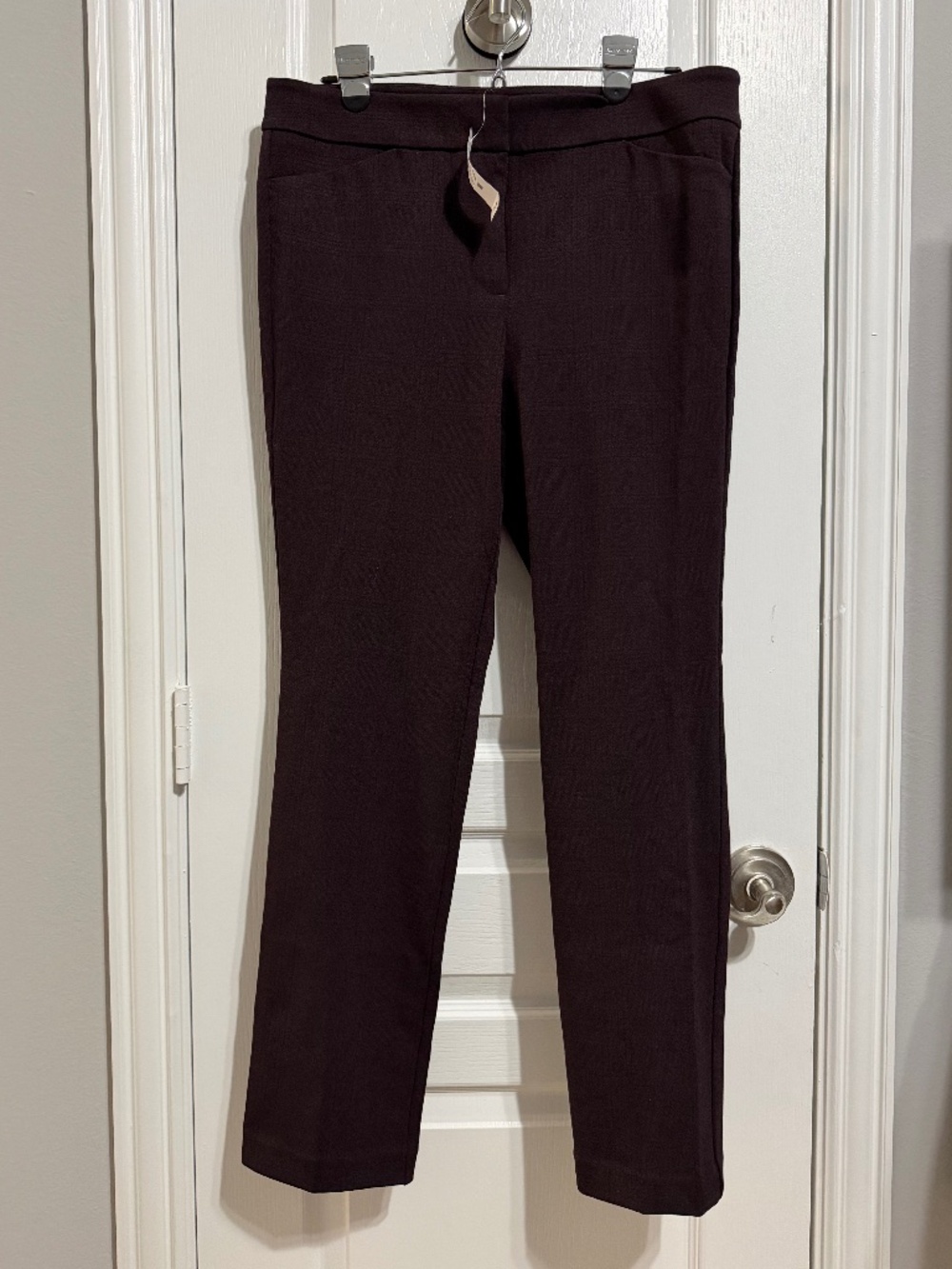 NWT Ann Taylor Factory Slim Stretch Plaid Dress Pants Plum Burgundy 10
